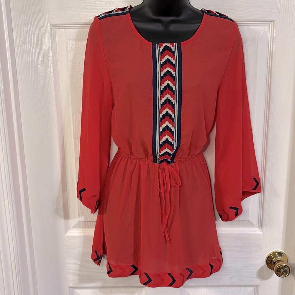 Young Threads red sheer dress, size medium, NWT.